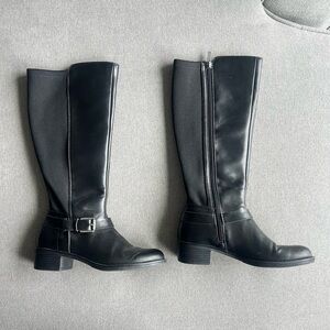 Franco Sarto Black Heeled Boots with Buckle Detail